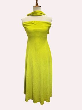 See You Monday Strapless Lime Green Midi Dress with Neck Scarf #311